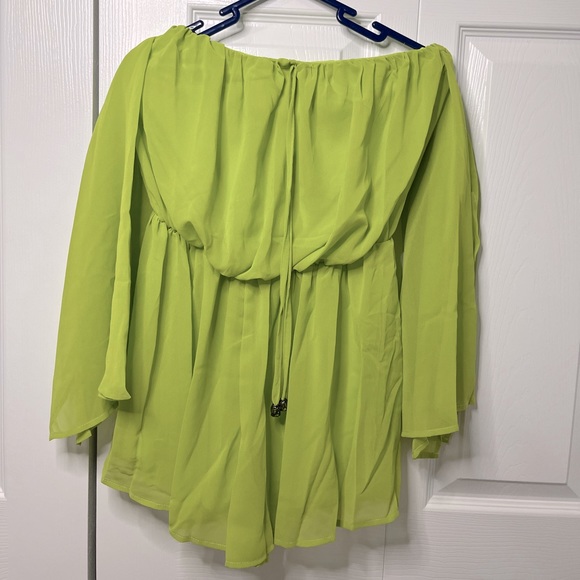 FASHION NOVA green off shoulder chiffon romper - Picture 3 of 5